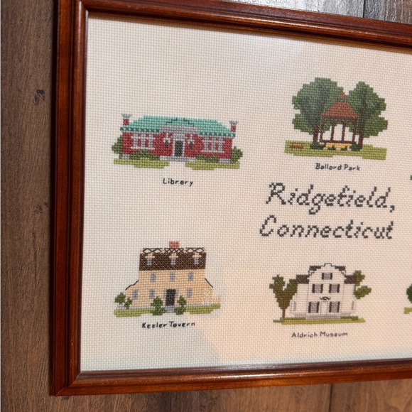 Vintage Ridgefield CT Framed Needlework Landmarks Sampler 1987 - Picture 4 of 9